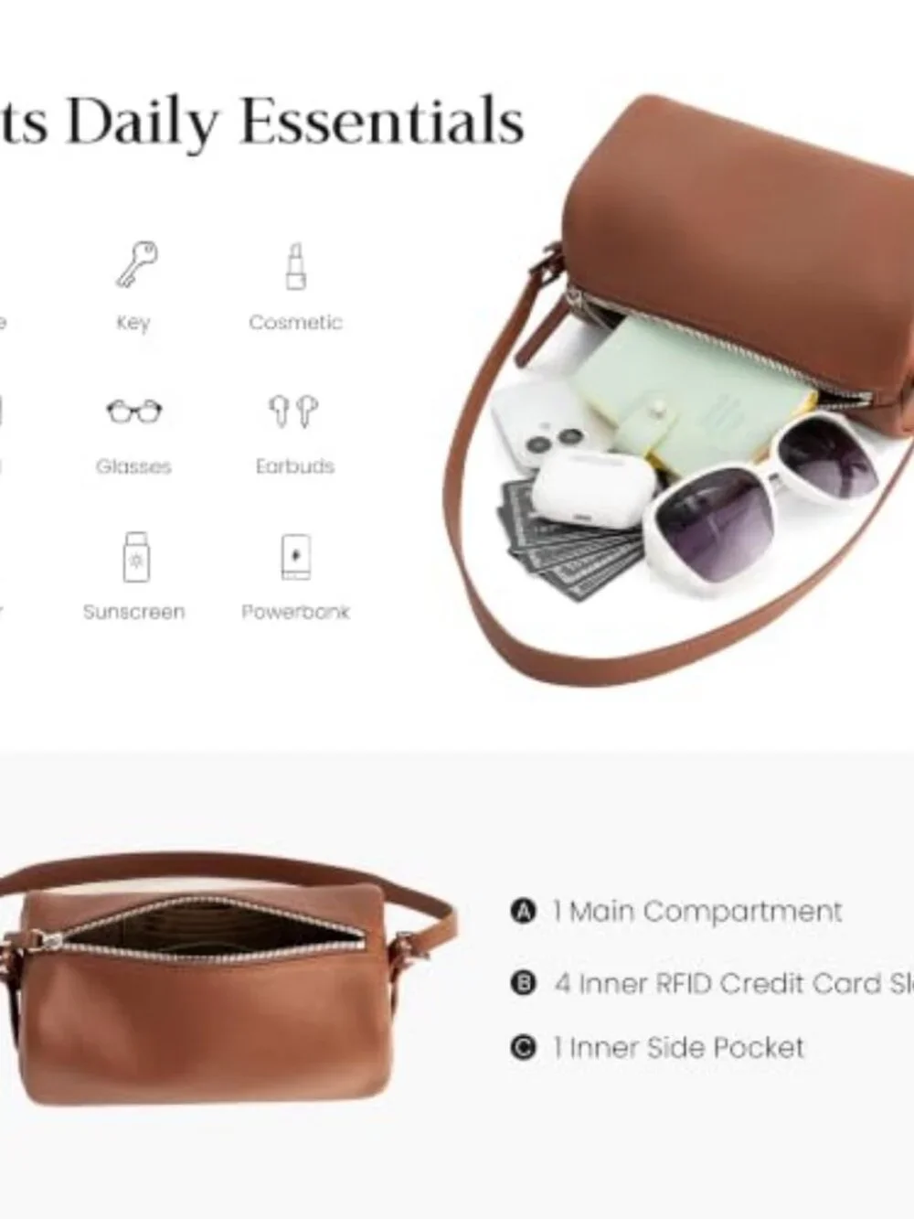 Genuine Leather Crossbody Bag for Women, Mini Shoulder Hobo Bag